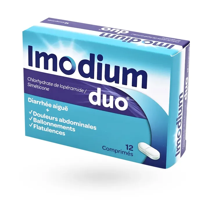 Imodium Duo diarrhée aiguë et douleurs abdominales 12 comprimés face 2