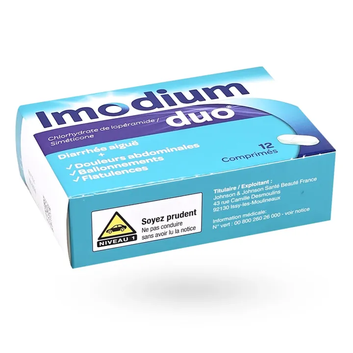 Imodium Duo diarrhée aiguë et douleurs abdominales 12 comprimés couché face 2