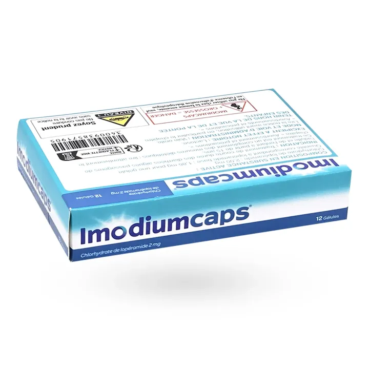 Imodium Caps anti-diarrhéique 2 mg 12 gélules couché face arrière
