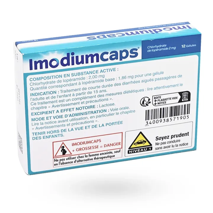 Imodium Caps anti-diarrhéique 2 mg 12 gélules arrière