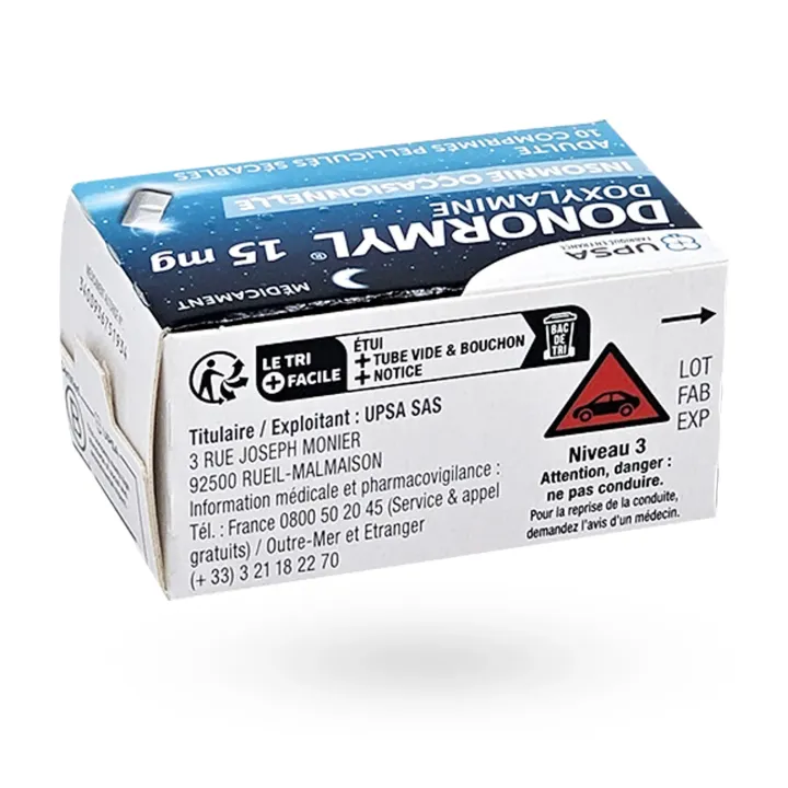 Donormyl 15 mg doxylamine 10 comprimés couché face 1