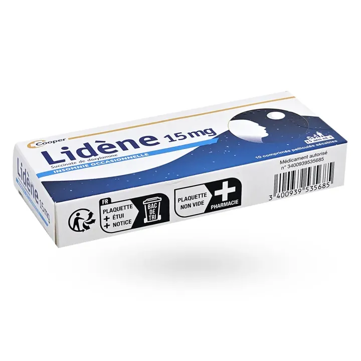 Lidène 15 mg doxylamine insomnie occasionnelle 10 comprimés couché coté
