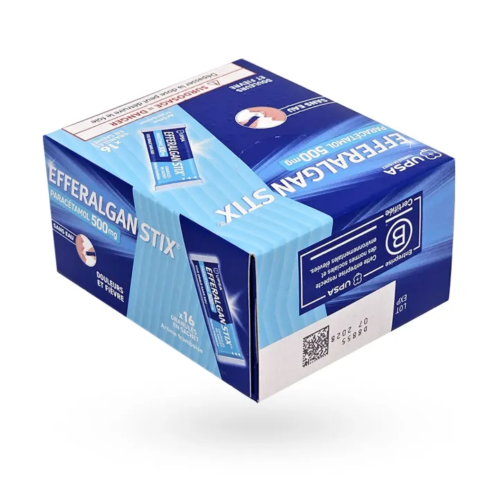 Efferalgan Stix 500 mg paracétamol granulés framboise 16 sachets couché