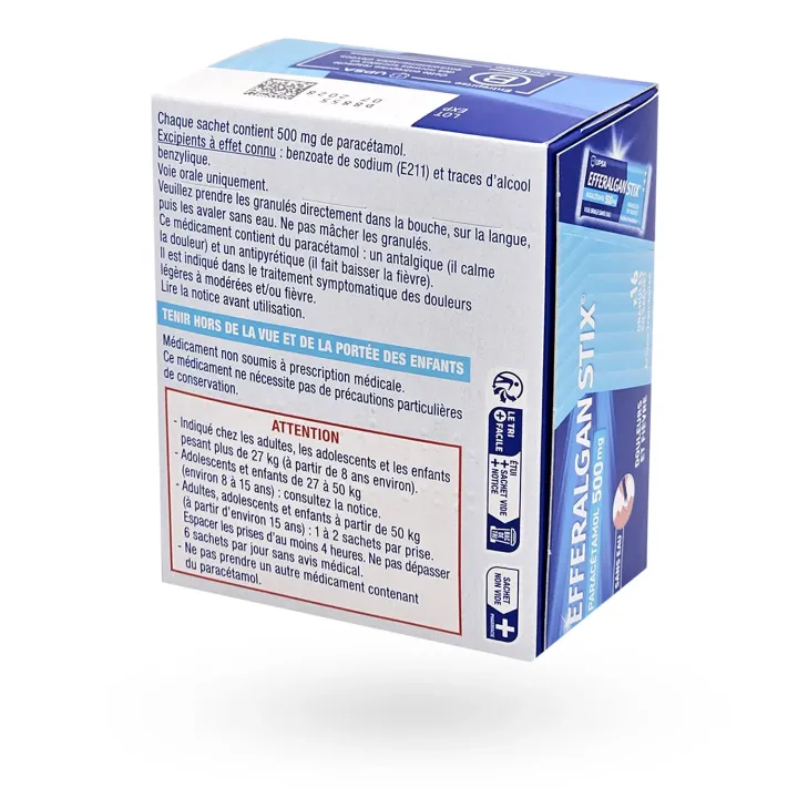 Efferalgan Stix 500 mg paracétamol granulés framboise 16 sachets arrière