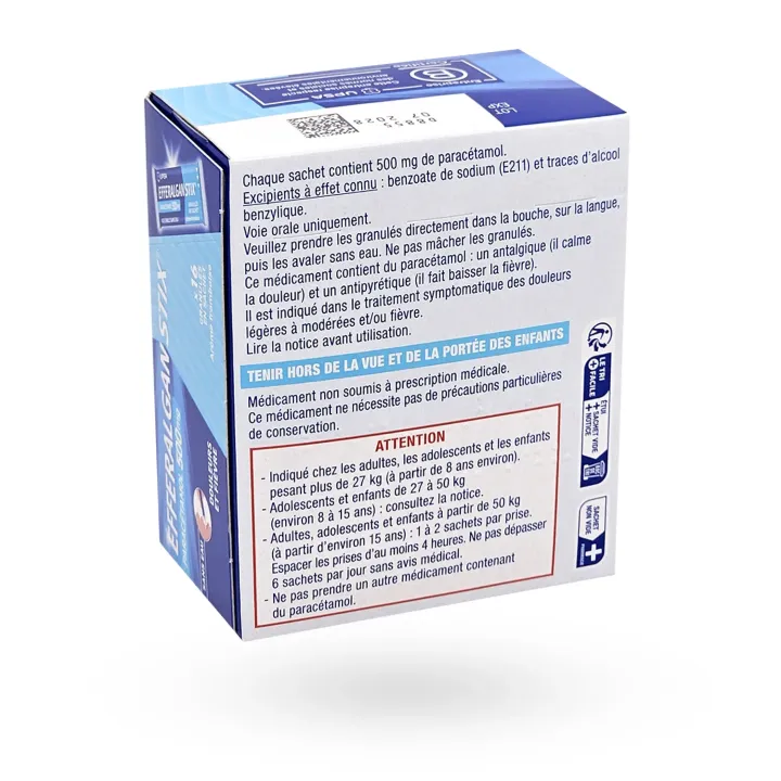 Efferalgan Stix 500 mg paracétamol granulés framboise 16 sachets arrière face 2