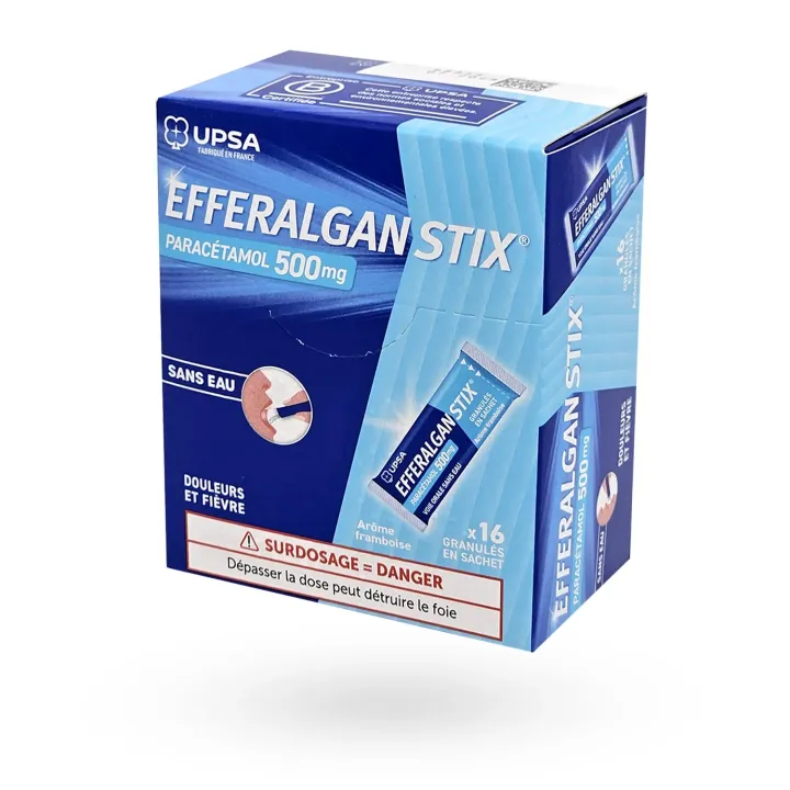 Efferalgan Stix 500 mg paracétamol granulés framboise 16 sachets boite