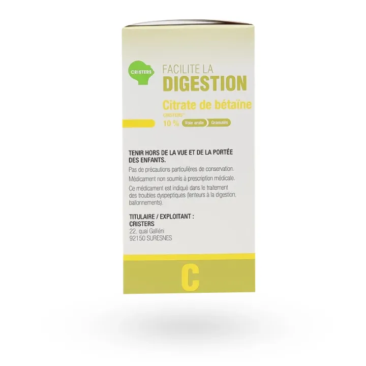 Citrate de bétaïne 10% granulés Cristers 250 g flanc