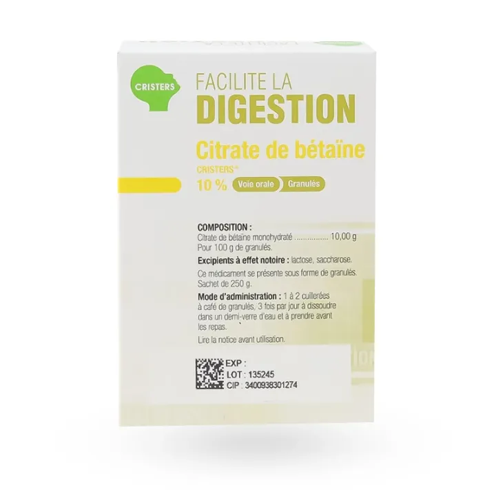 Citrate de bétaïne 10% granulés Cristers 250 g arrière
