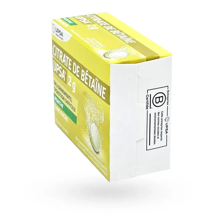 Citrate de bétaïne UPSA 2 g menthe 20 comprimés effervescents flanc droit