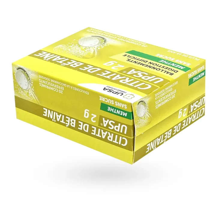 Citrate de bétaïne UPSA 2 g menthe 20 comprimés effervescents boite