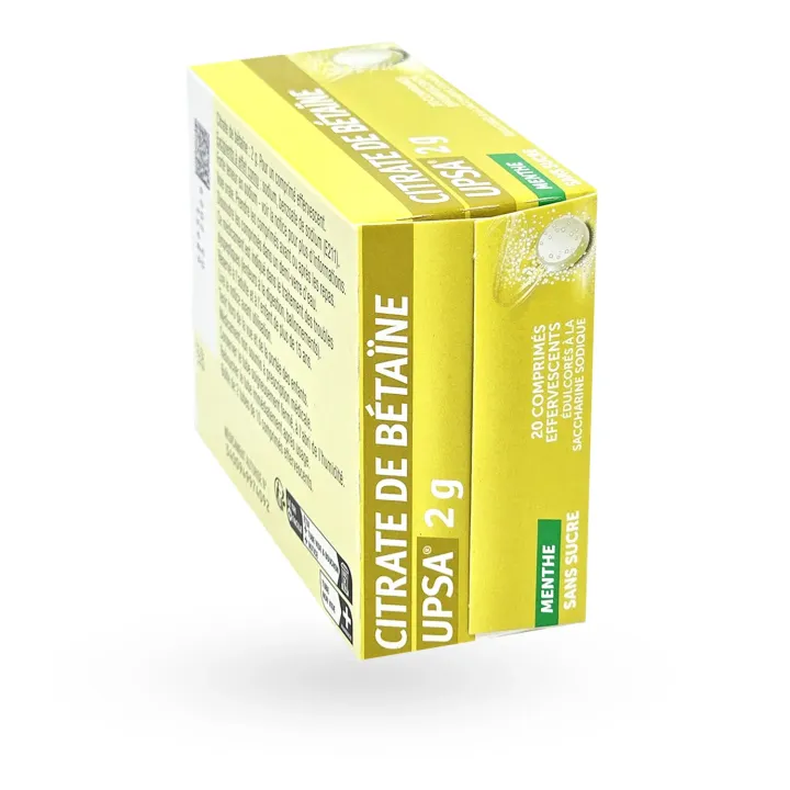 Citrate de bétaïne UPSA 2 g menthe 20 comprimés effervescents flanc gauche