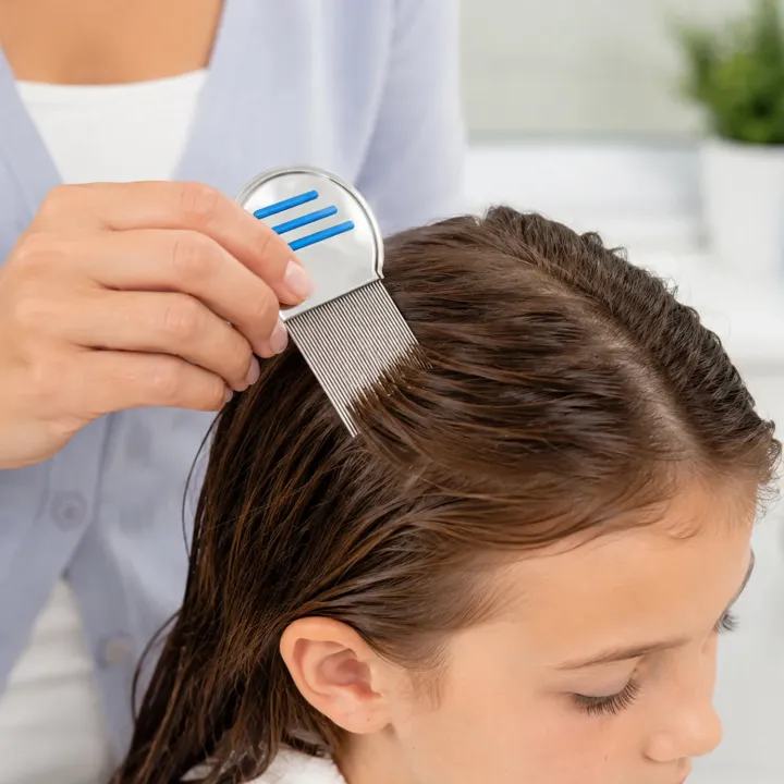 Peignage tête enfant avec peigne anti-poux et lentes acier innoxidable L2N