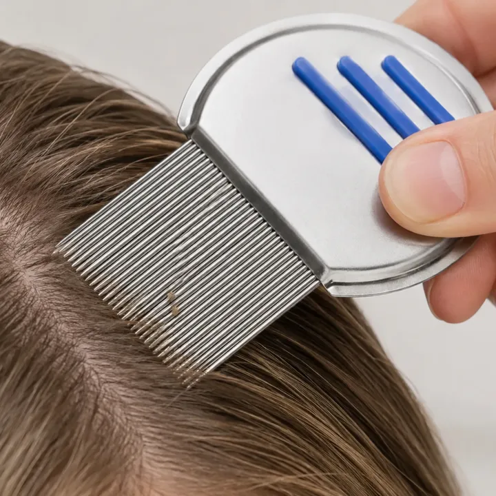 Peignage avec peigne anti-poux et lentes acier innoxidable L2N