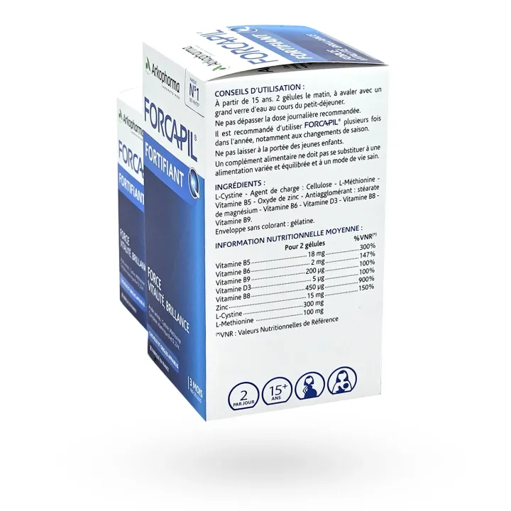 Forcapil cheveux et ongles formule fortifiante 180 + 60 gélules coté droit