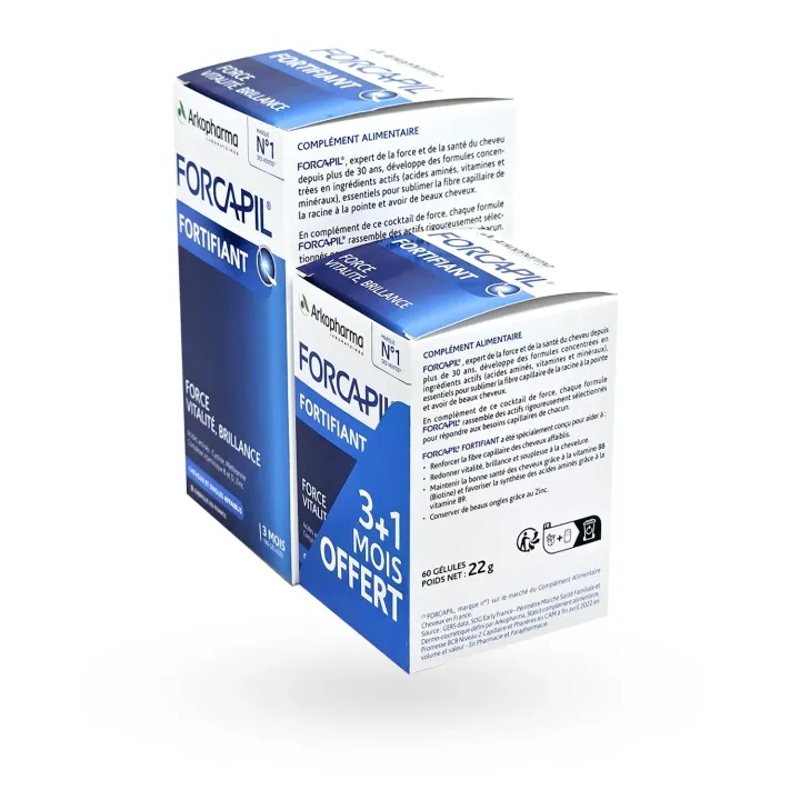 Forcapil cheveux et ongles formule fortifiante 180 + 60 gélules côté gauche