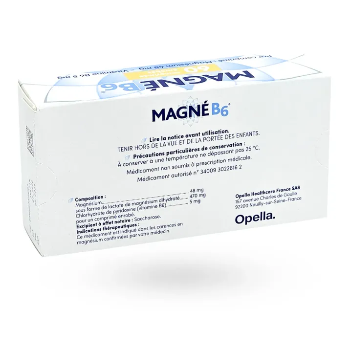 Magné B6 48 mg/5 mg magnésium 60 comprimés arrière