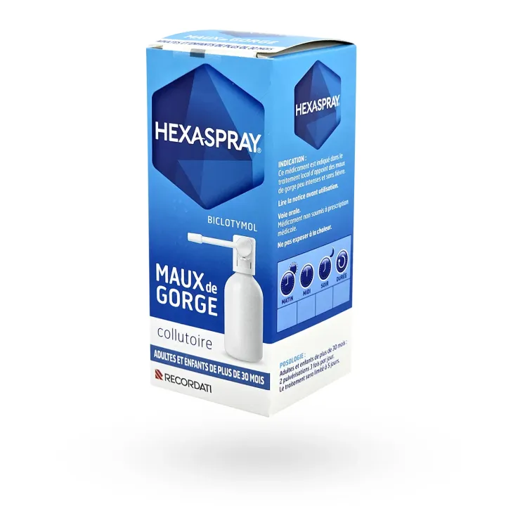 Hexaspray mal de gorge collutoire adultes et enfants 30 g flanc gauche