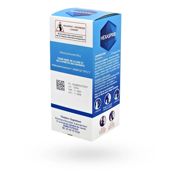Hexaspray mal de gorge collutoire adultes et enfants 30 g arrière