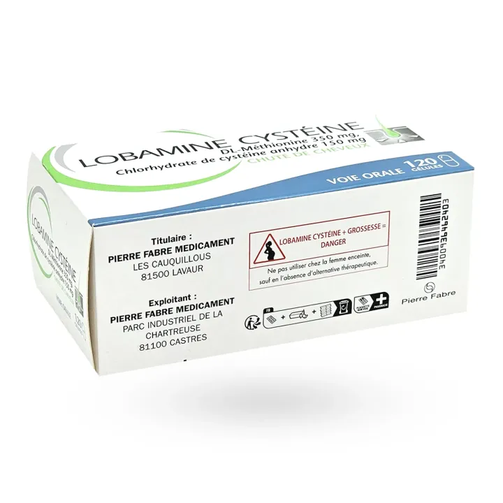 Lobamine Cysteine chute de cheveux 120 gélules Pierre Fabre flanc gauche