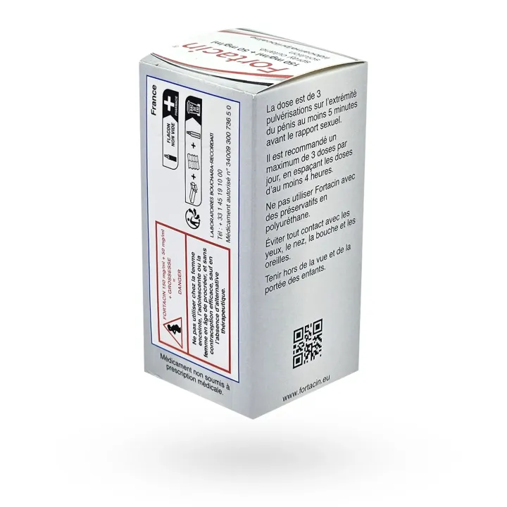 Fortacin 150 mg/ml + 50 mg/ml éjaculation précoce boite face arrière