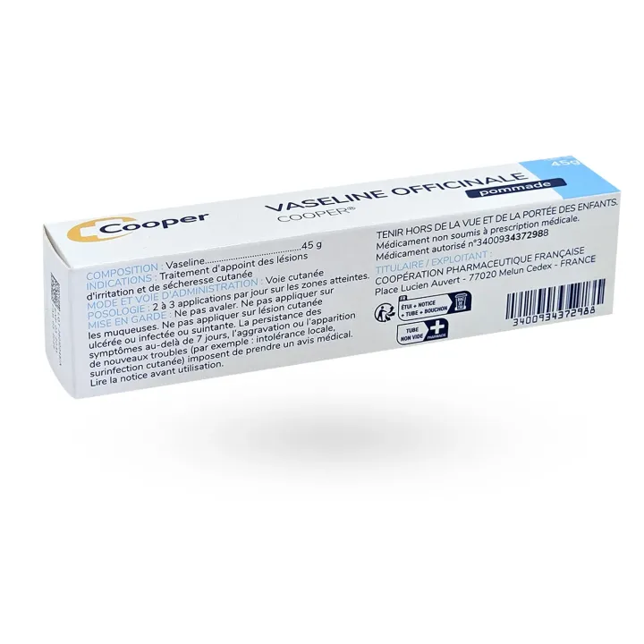 Vaseline officinale Cooper pommade 45 g boite face arrière