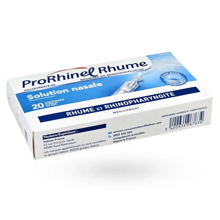 Prorhinel Rhume solution nasale rhinopharyngite 20 unidoses couché face avant