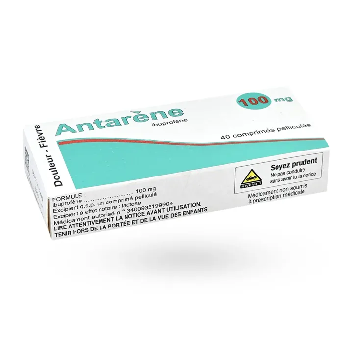 Antarène 100 mg ibuprofène 40 comprimés couché face arrière