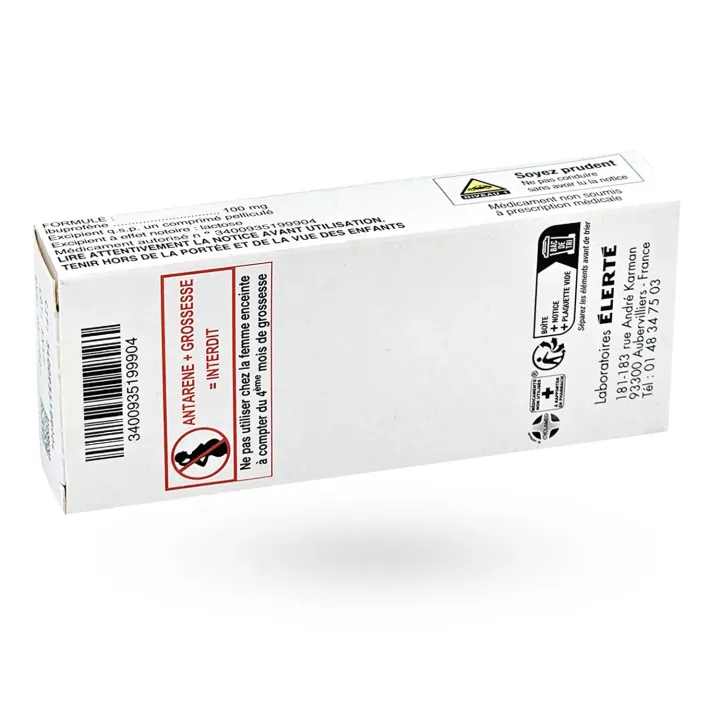 Antarène 100 mg ibuprofène 40 comprimés face arrière