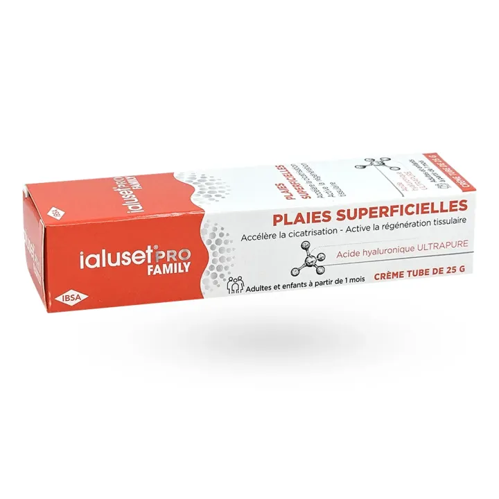 IalusetPRO Family crème acide hyaluronique plaies superficielles 25 g face avant couché