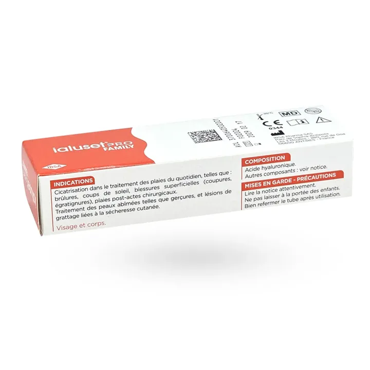 IalusetPRO Family crème acide hyaluronique plaies superficielles 25 g face arrière couché