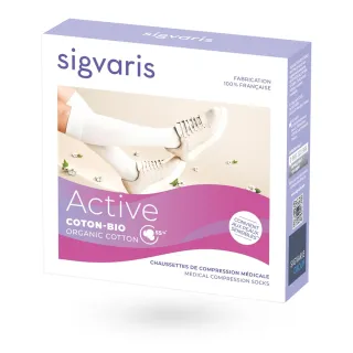 Sigvaris Active Coton Bio 55% – Chaussettes de contention femme Classe 2 boite