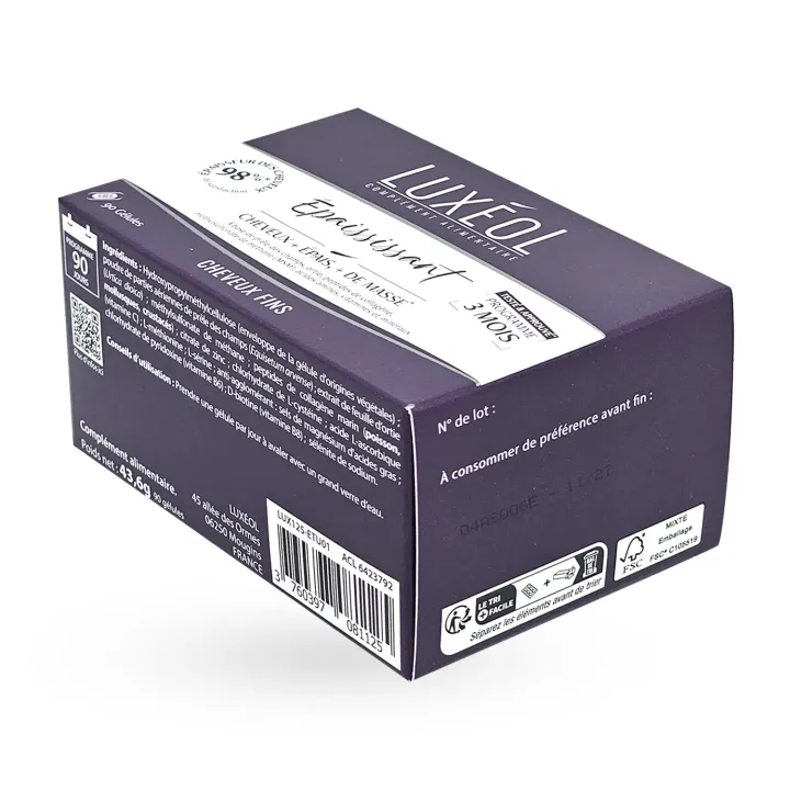 Luxéol épaississant complément alimentaire 90 gélules couché face avant