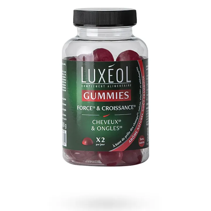 Luxéol gummies Force & Croissance 60 gummies framboise face 2