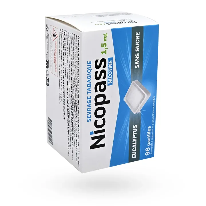 Nicopass 1,5 mg eucalyptus sans sucre 96 pastilles vertical