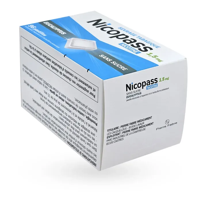 Nicopass 1,5 mg eucalyptus sans sucre 96 pastilles couché