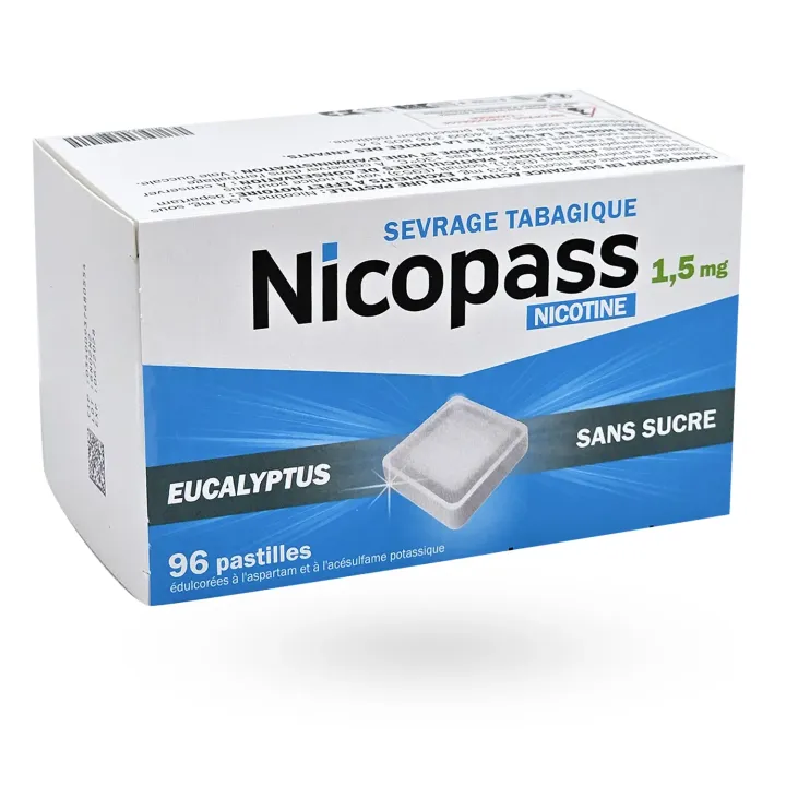 Nicopass 1,5 mg eucalyptus sans sucre 96 pastilles face arrière