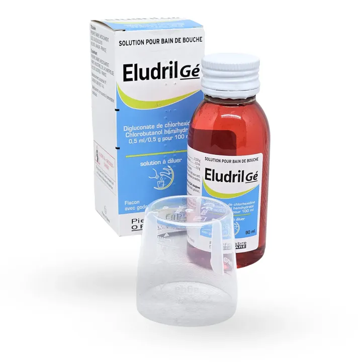 Eludril Gé bain de bouche 90 ml flacon + gobelet doseur + boite