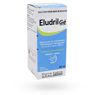 Eludril Gé bain de bouche 90 ml boite face avant