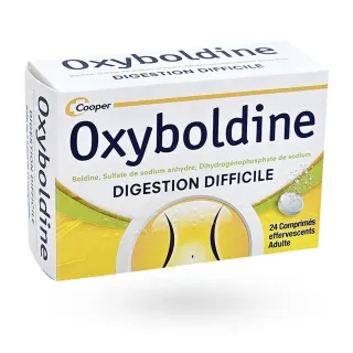 Oxyboldine digestion difficile 24 comprimés effervescents boite face avant