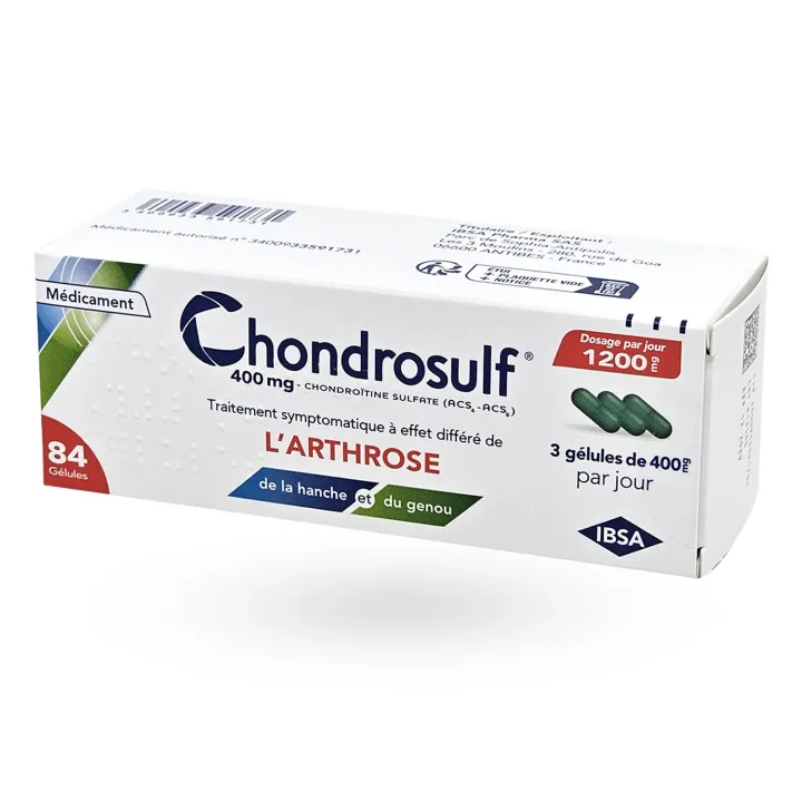 Chondrosulf 400 mg arthrose 84 gélules boite face avant