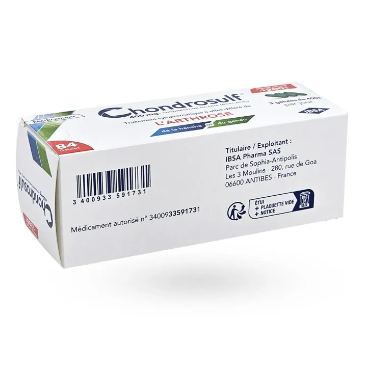 Chondrosulf 400 mg arthrose 84 gélules flanc droit