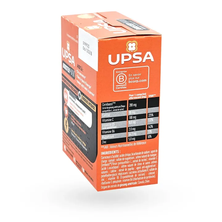 UPSA Booster MAX Cereboost 20 comprimés effervescents boite flanc gauche