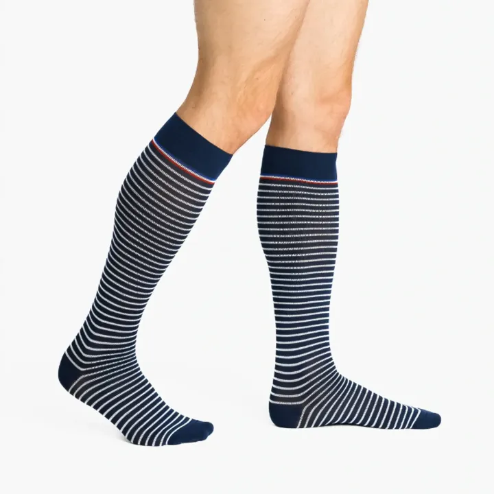 Sigvaris Styles Marinière – Chaussettes de contention homme Classe 2 marine/blanc