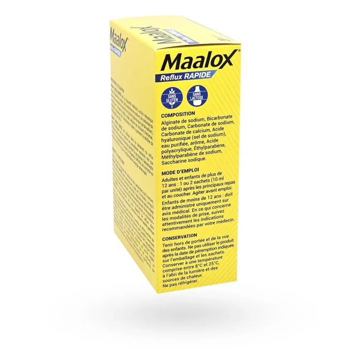 Maalox Reflux Rapide 20 sachets – Reflux et brûlures d’estomac boite flanc droit