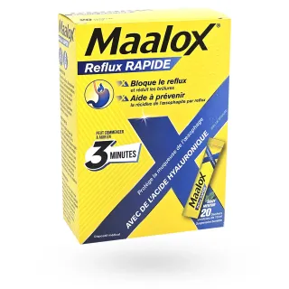 Maalox Reflux Rapide 20 sachets – Reflux et brûlures d’estomac boite face avant