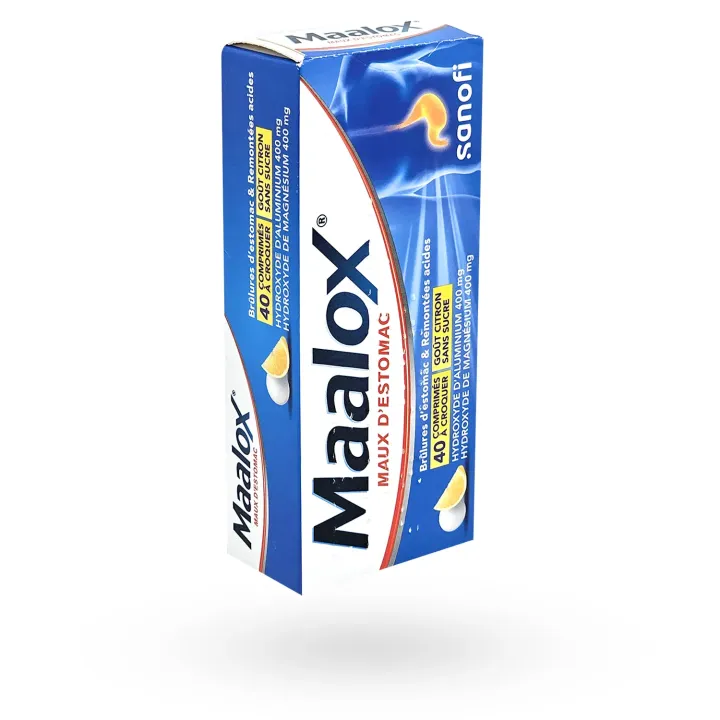 Maalox maux d'estomac citron 40 comprimés à croquer boite face avant verticale