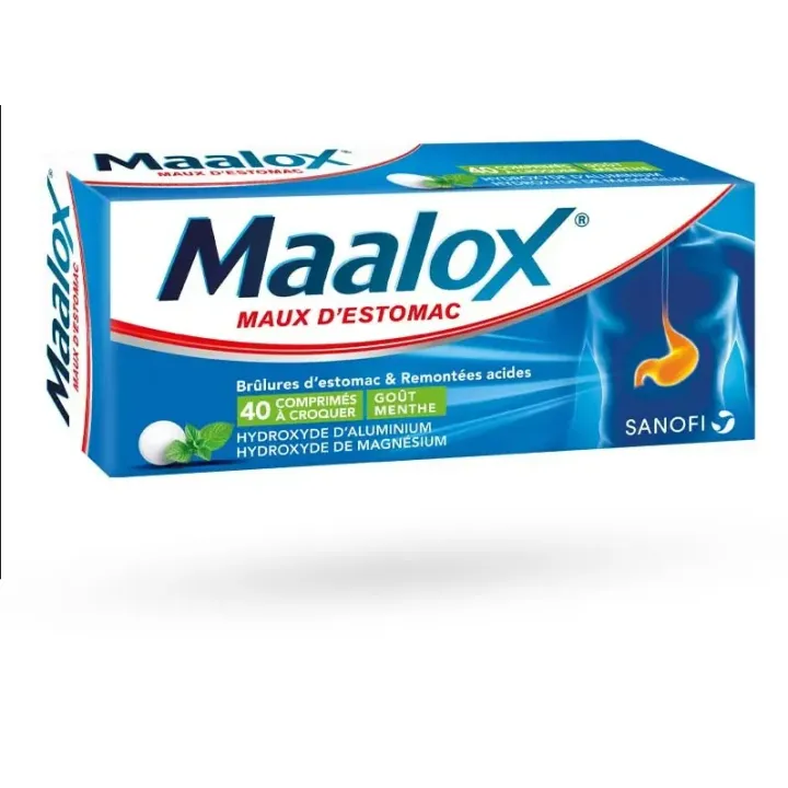 Maalox maux d'estomac menthe 40 comprimés à croquer boite labo