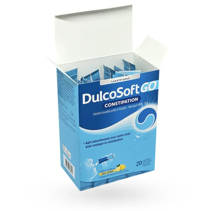 DulcoSoft GO Macrogol 4000 goût citron – 20 sachets unidoses boite ouverte