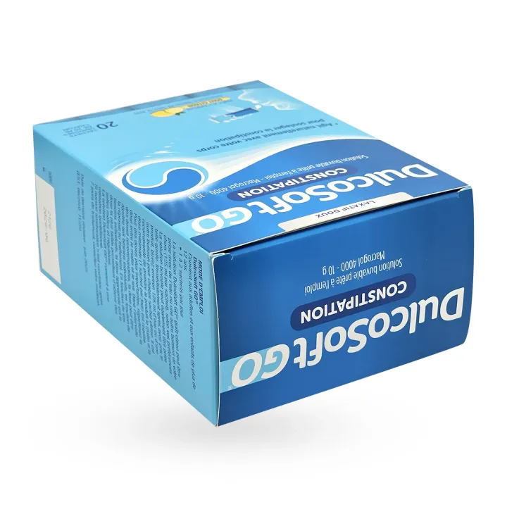 DulcoSoft GO Macrogol 4000 goût citron – 20 sachets unidoses boite face avant couchée