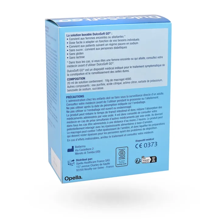 DulcoSoft GO Macrogol 4000 goût citron – 20 sachets unidoses boite face arrière